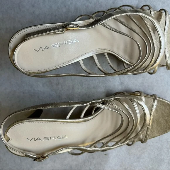 Via Spiga Gold Strappy Heels, Size 10m - Picture 2 of 4